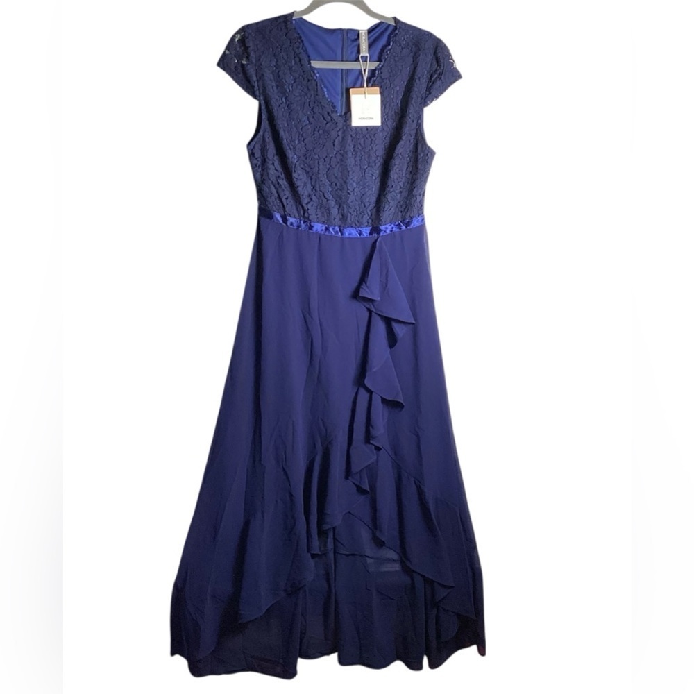 Noracora NWT Navy Blue Chiffon Lace Ruffle Midi dress Size Medium